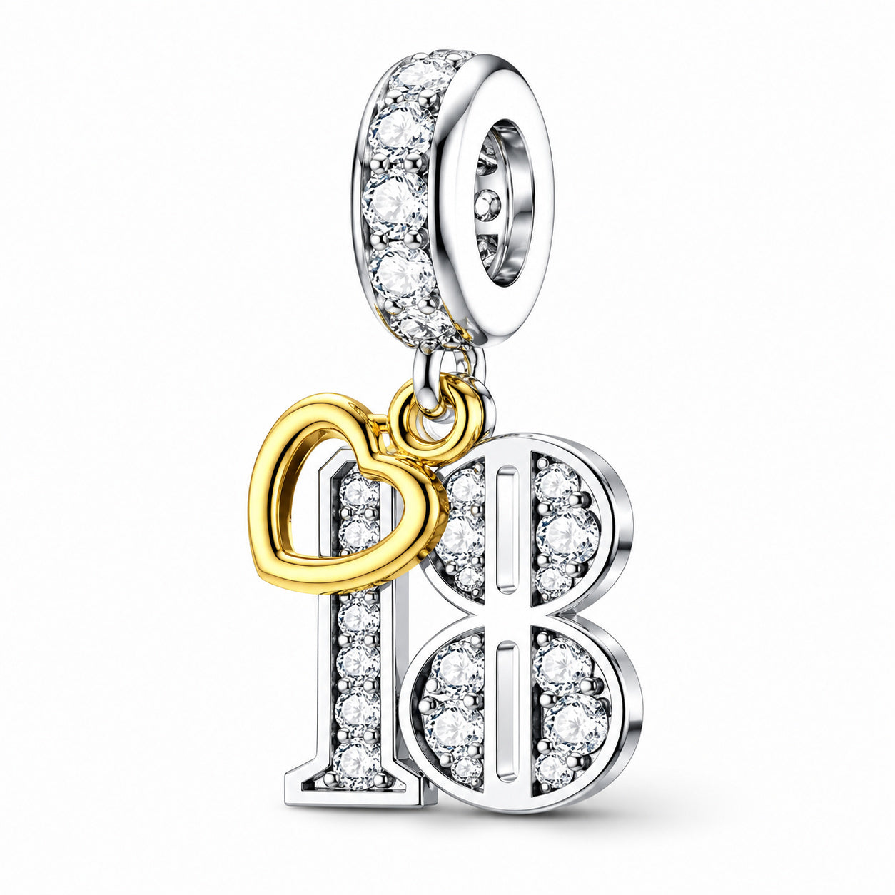 18th Birthday Gold Tag Dangle Charm S925 Sterling Silver