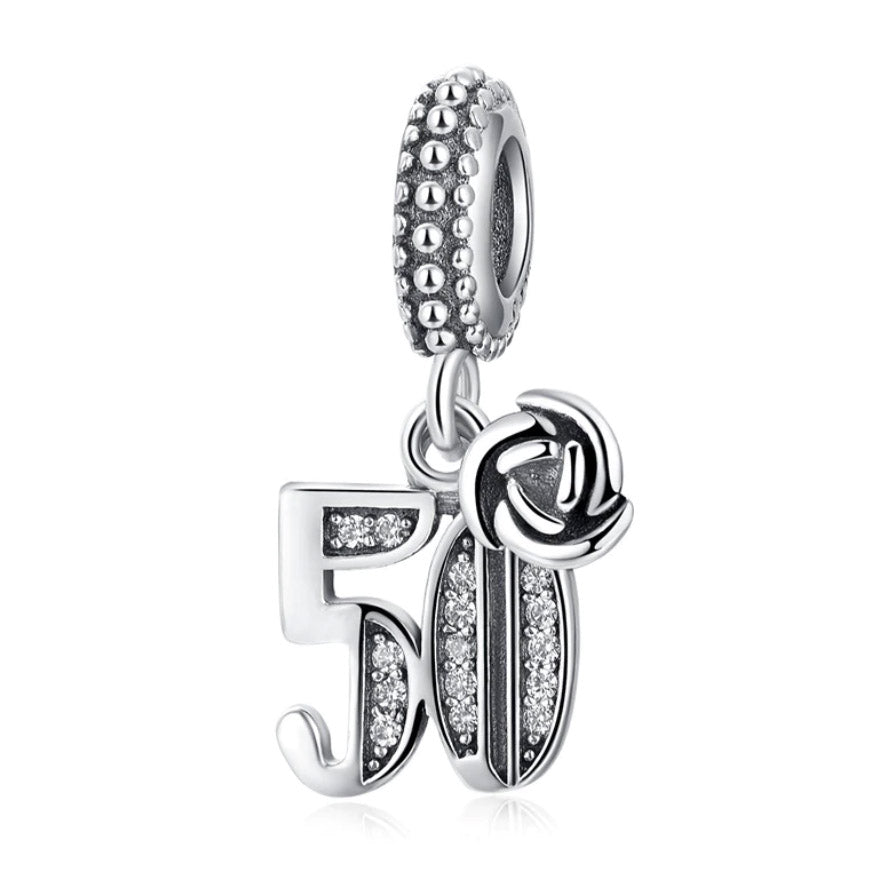 50th Birthday Dangle Charm S925 Sterling Silver