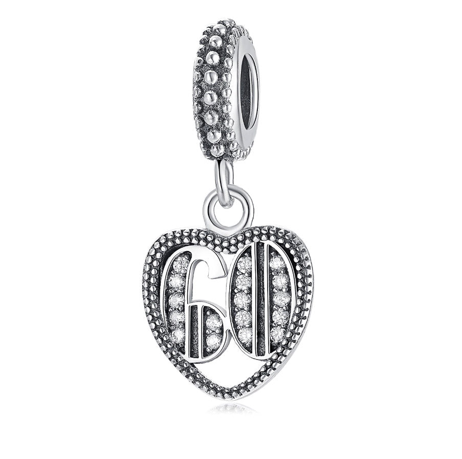 60th Birthday Dangle Charm S925 Sterling Silver