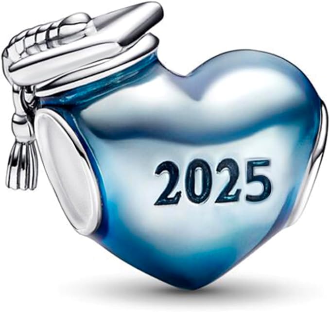 Blue 2025 Graduation Heart Charm S925 Sterling Silver