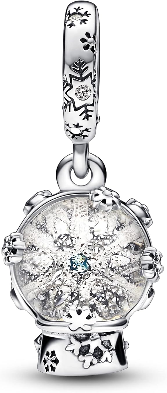 Snowflake Snow globe Dangle Charm S925 Sterling Silver