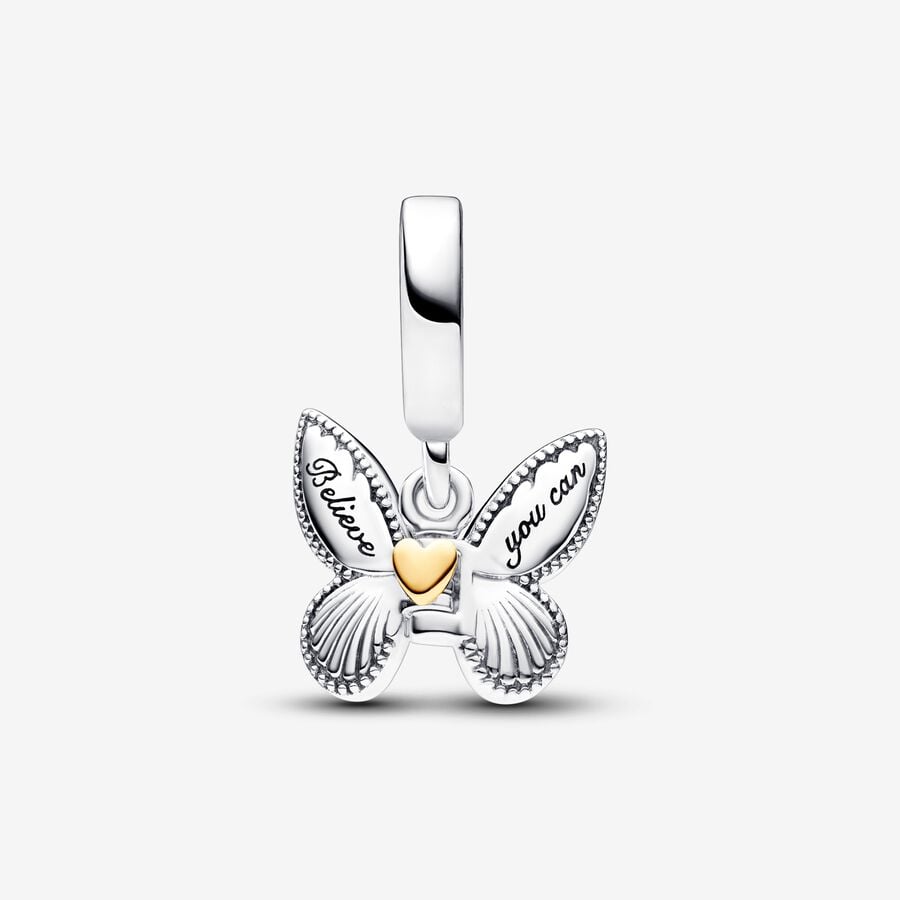 Heart Butterfly Dangle Charm S925 Sterling Silver