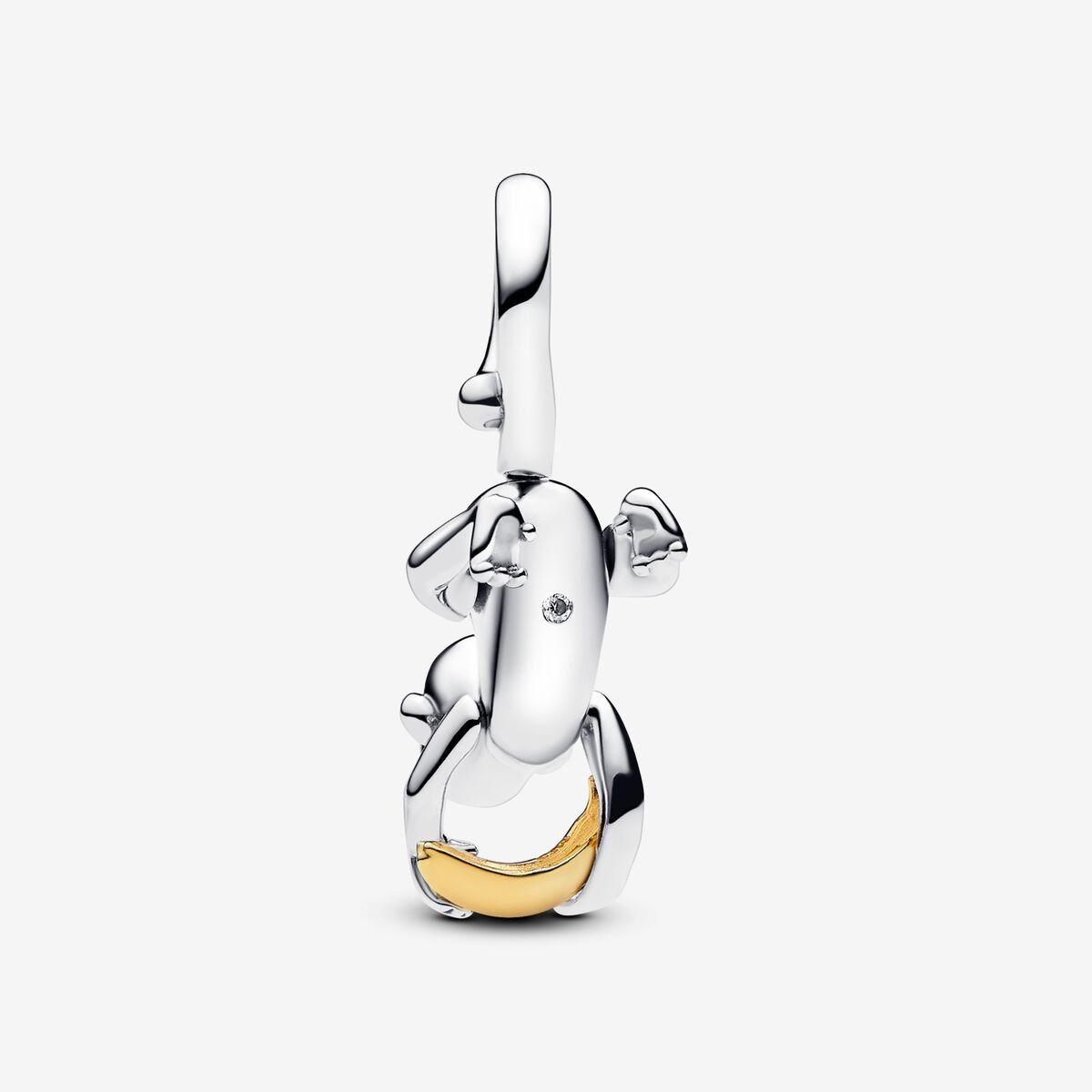 Two-tone Monkey Dangle Charm Hallmarked S925 Sterling Silver