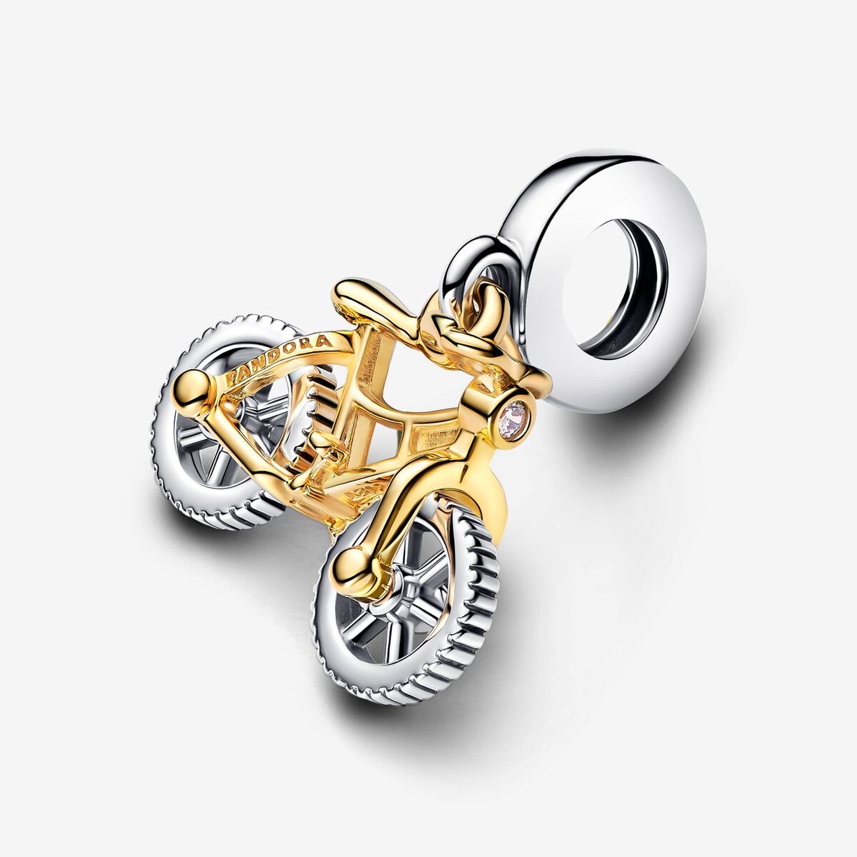 Two-tone Spinning Wheels Bicycle Dangle Charm S925 Sterling Silver