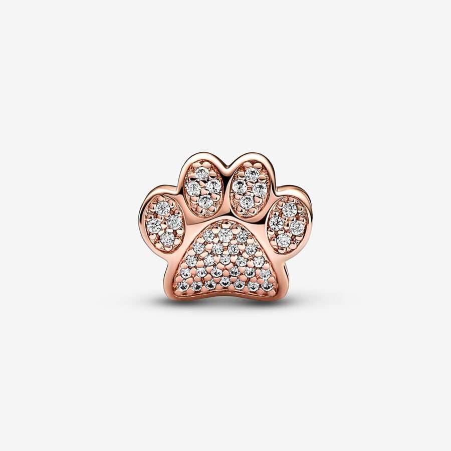 Rose Gold Sparkling Paw Print Charm S925 Sterling Silver