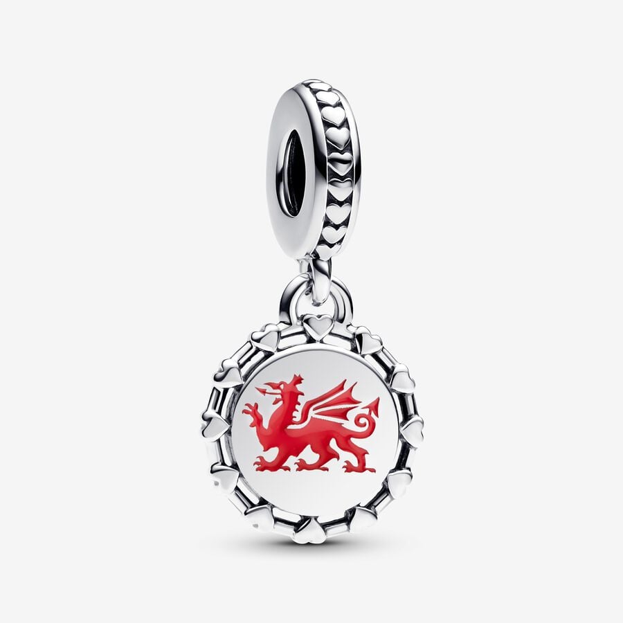 Engravable Welsh Red Dragon Dangle Charm S925 Sterling Silver