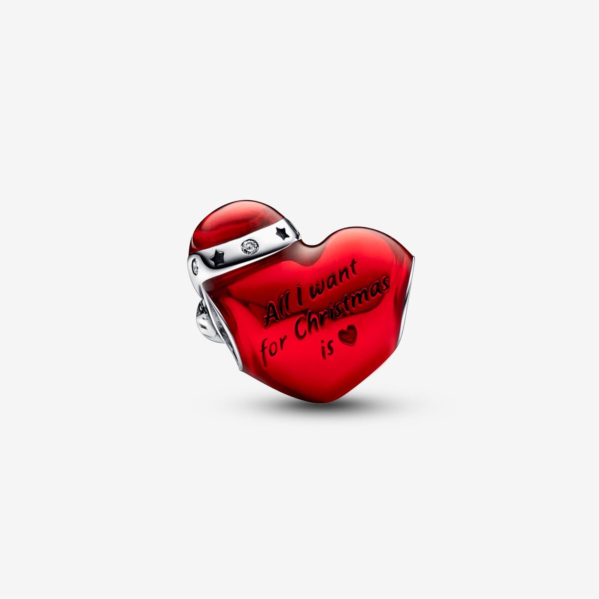 Metallic Red Christmas Heart Charm S925 Sterling Silver