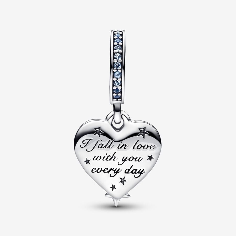 Celestial Shooting Star Heart Double Dangle Charm S925 Sterling Silver