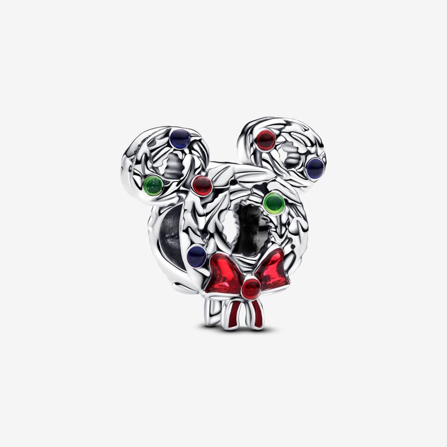 Disney Mickey Mouse Christmas Wreath Charm S925 Sterling Silver