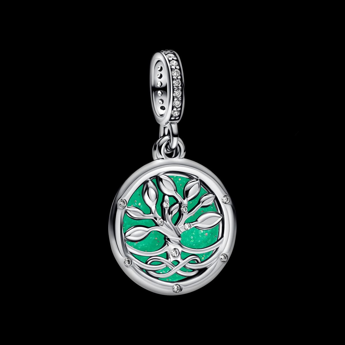 Glow-in-the-dark Infinity Tree Double Dangle Charm S925 Sterling Silver