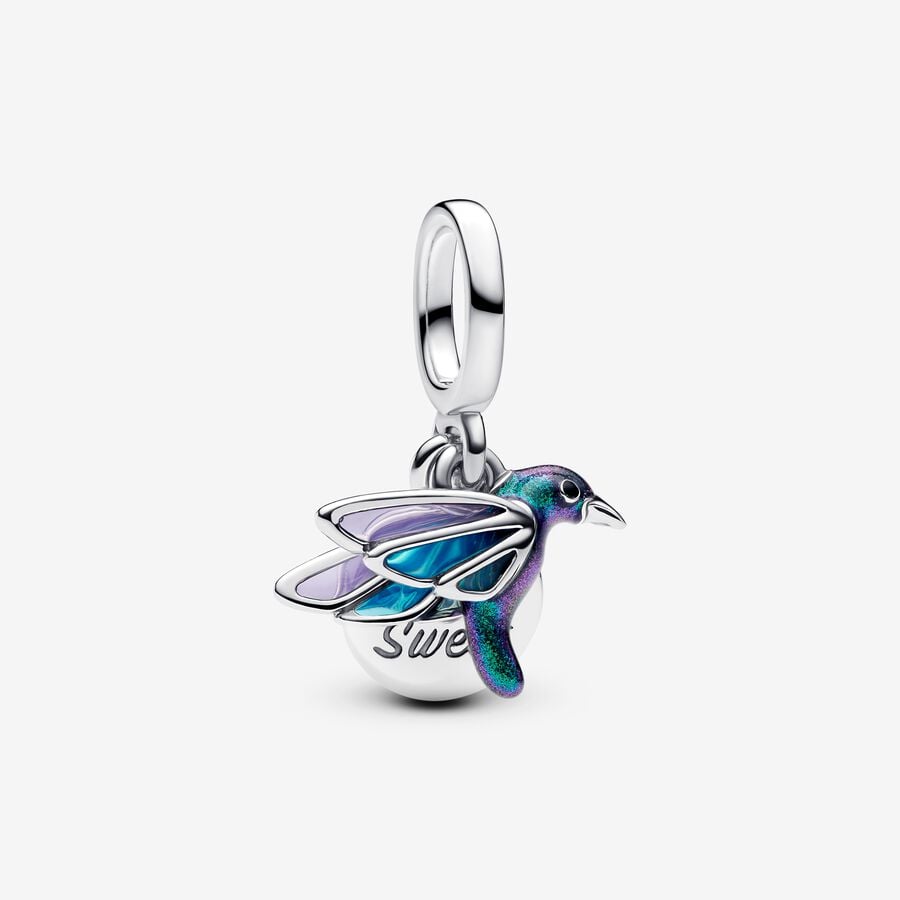 Hummingbird Double Dangle Charm S925 Sterling Silver