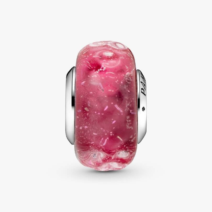 Wavy Fancy Pink Murano Glass Charm S925 Sterling Silver