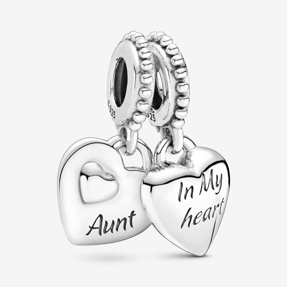 Aunt Niece Heart Dangle Charm S925 Sterling Silver