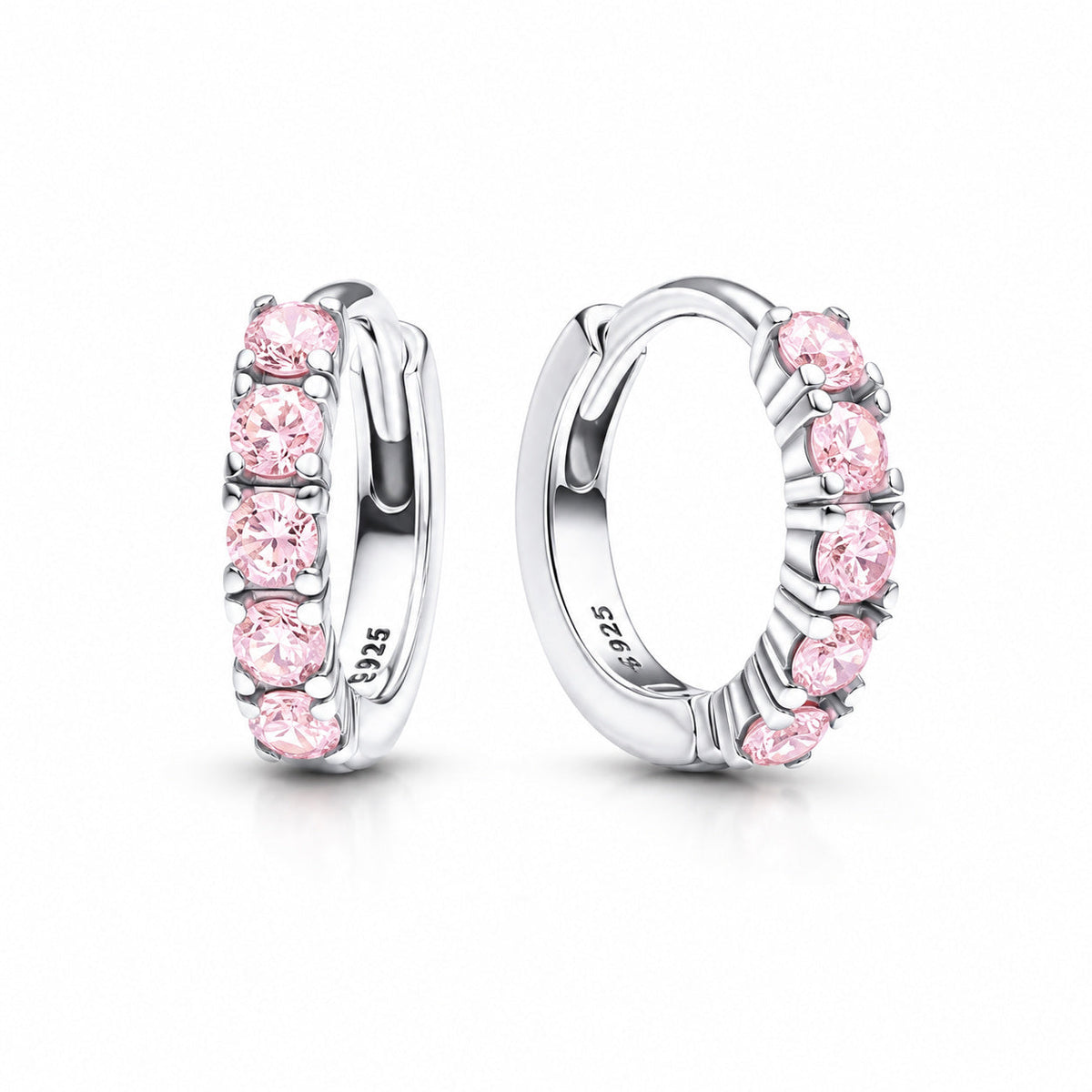 Pink Huggie Silver Hoop Earrings
