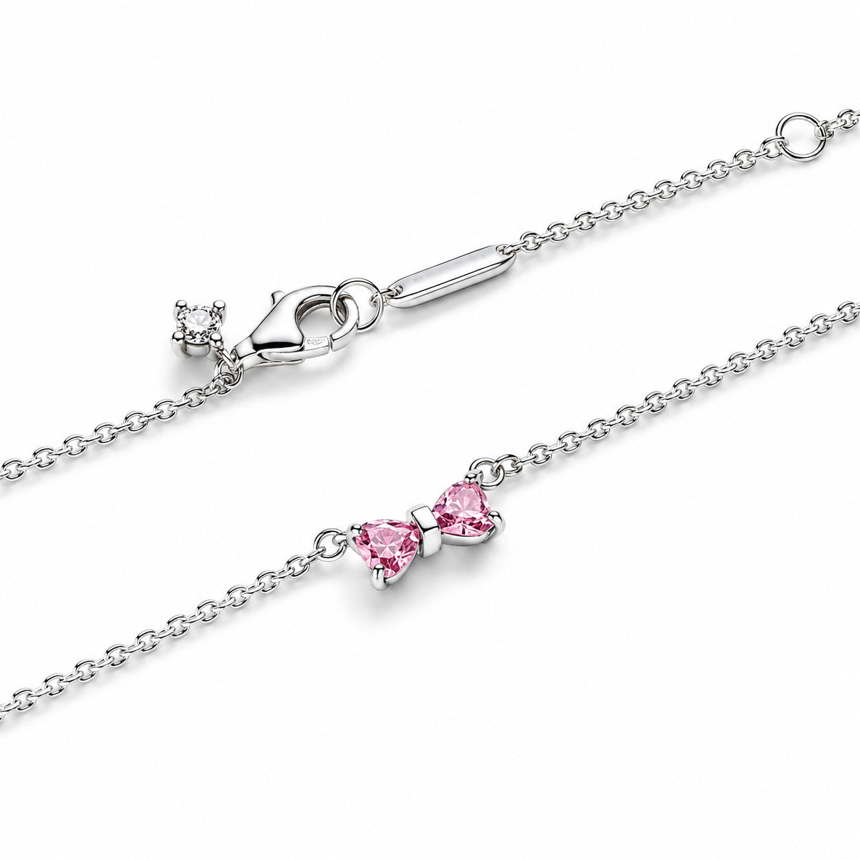 Pink Bow Necklace Pendant S925 Sterling Silver