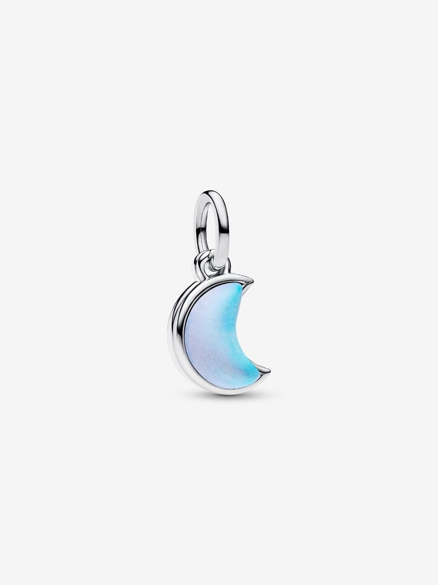 Crescent Moon Double Dangle Charm Hallmarked S925 Sterling Silver