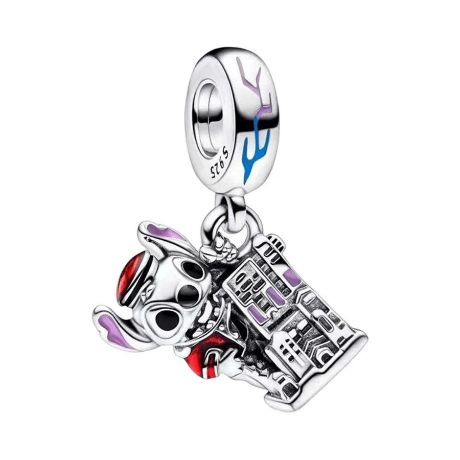 Disney Lilo & Stitch Conductor Stitch & The Tower of Terror Dangle Charm S925 Sterling Silver