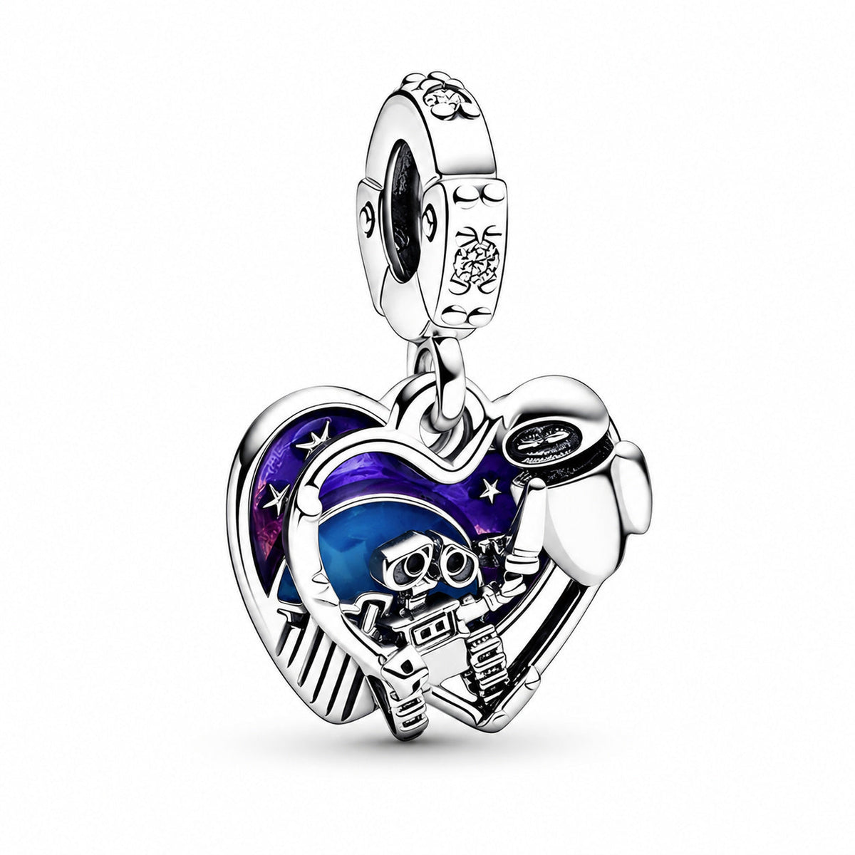 Disney Wall-E & Eve Glow in the Dark Dangle Charm S925 Sterling Silver