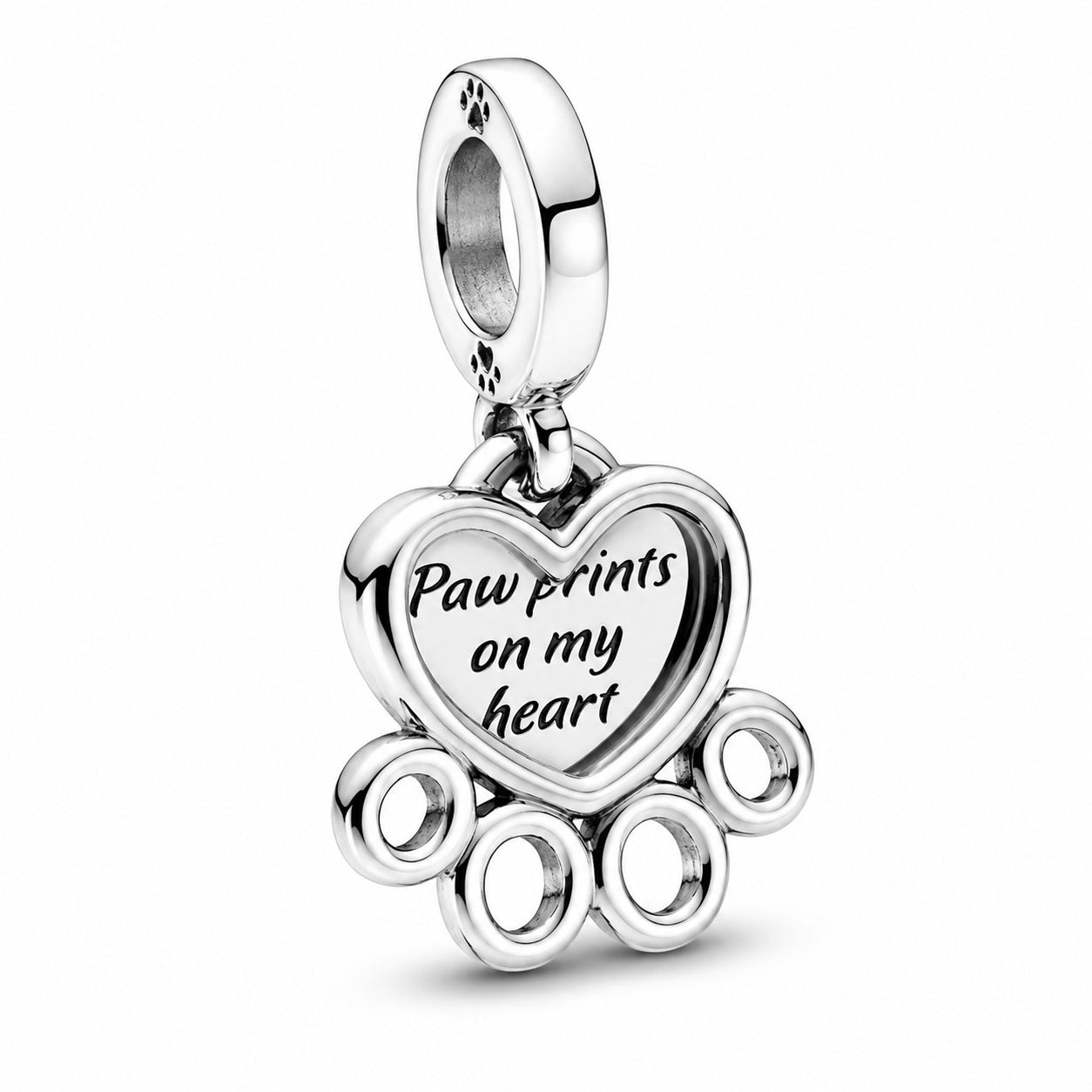 Dog Paw Print & Heart Dangle Charm S925 Sterling Silver