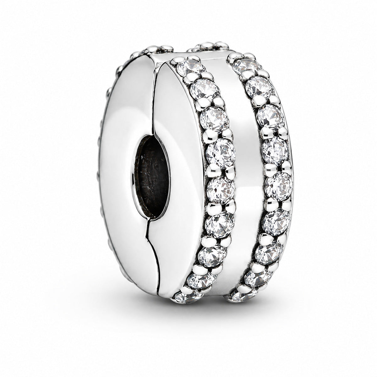 Double Lined Pave Charm S925 Sterling Silver