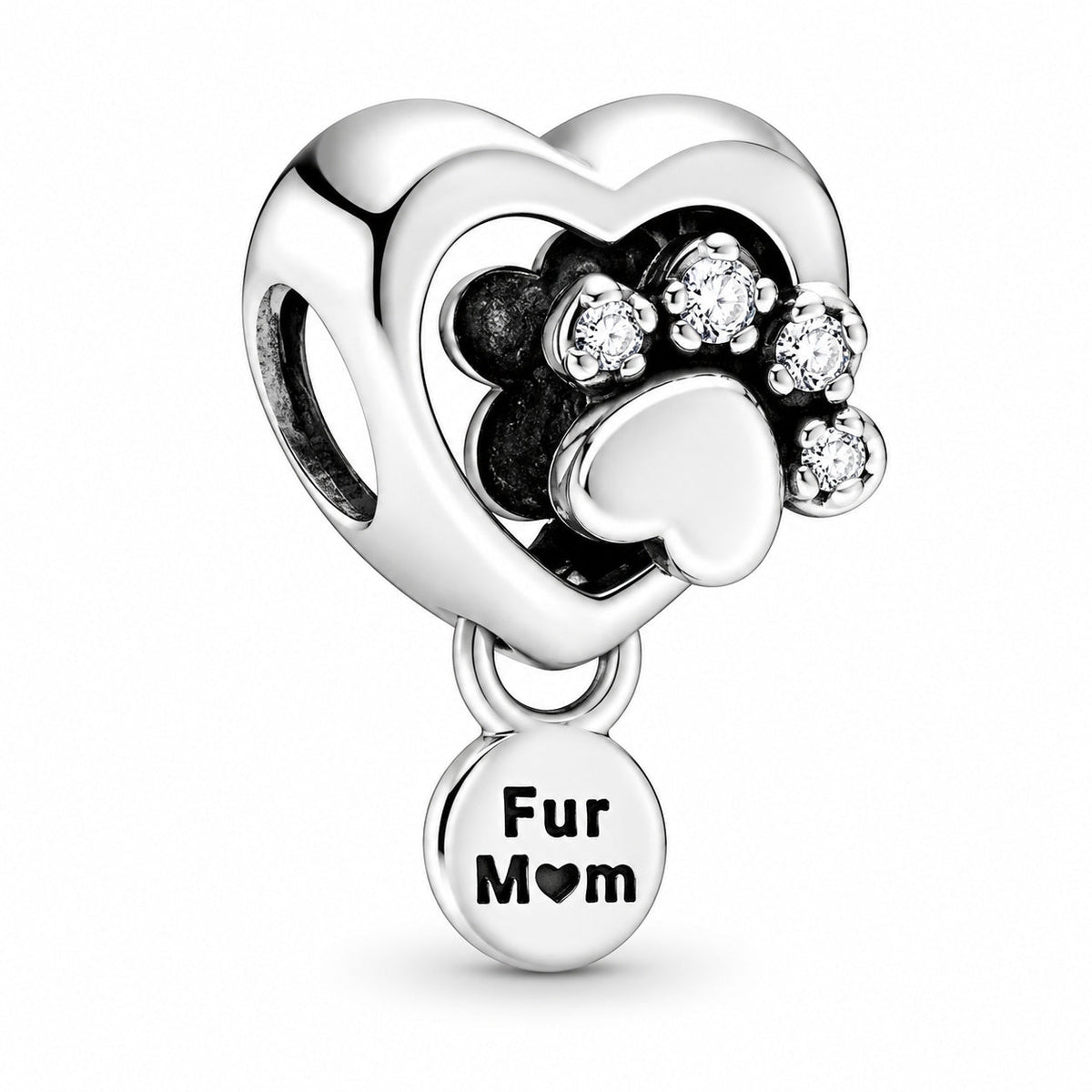 Fur Mom Heart Charm S925 Sterling Silver