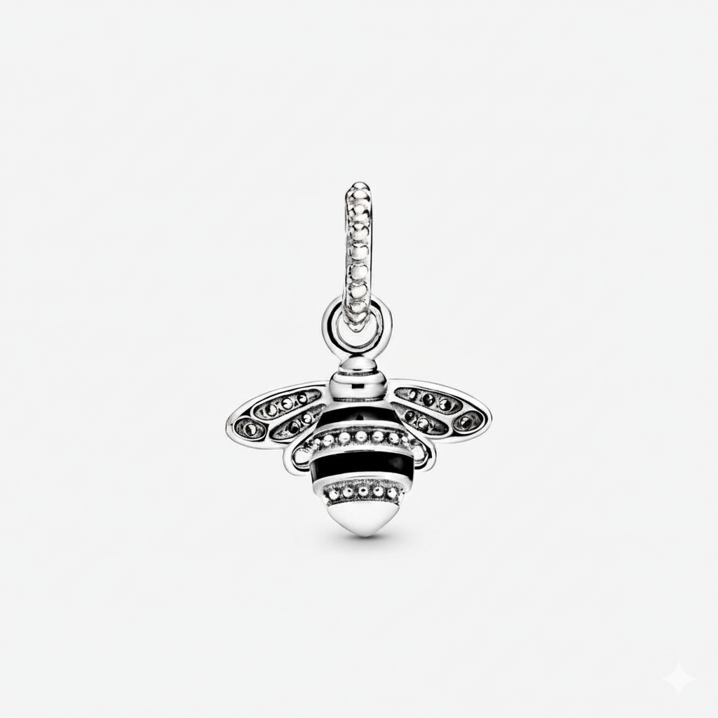 Sparkling Queen Bee Pendant Charm S925 Sterling Silver