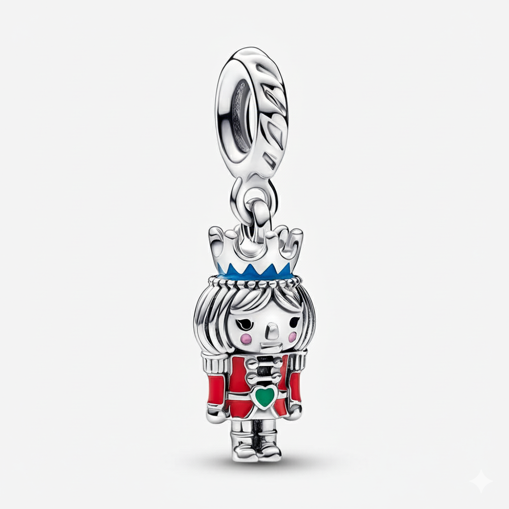 Festive Nutcracker Christmas Dangle Charm Hallmarked S925 Sterling Silver