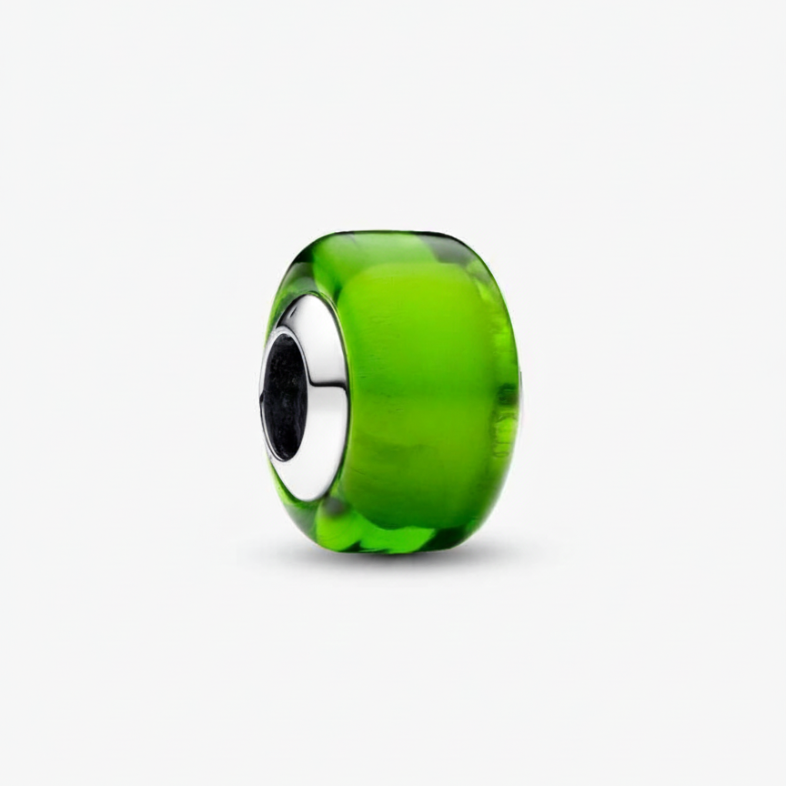 Green Mini Murano Glass Charm S925 Sterling Silver