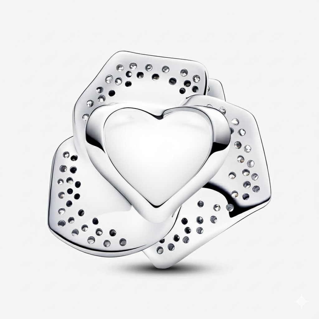 Sparkling Rose in Bloom Oversized Charm S925 Sterling Silver