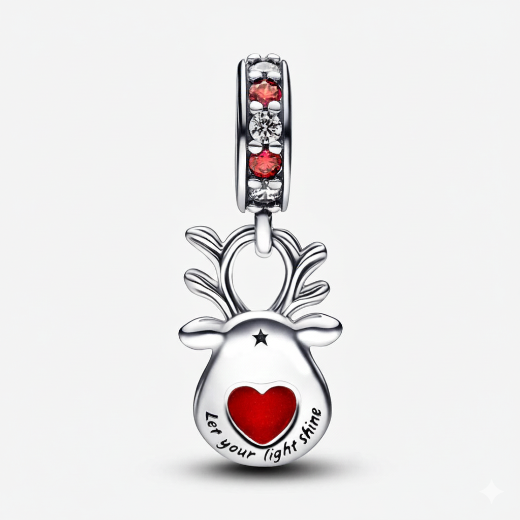 Red Nose Reindeer Murano Dangle Charm S925 Sterling Silver