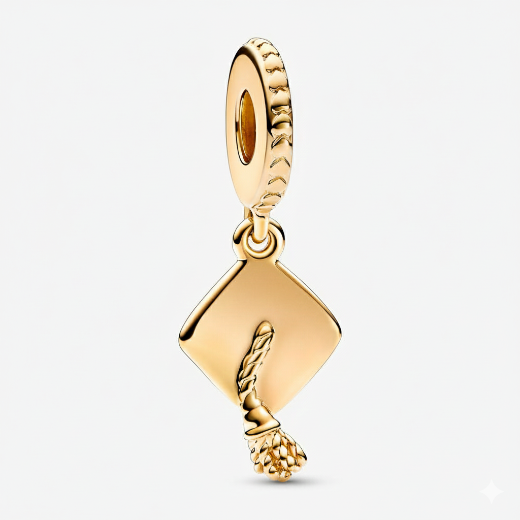 Graduation Cap Gold Dangle Charm S925 Sterling Silver