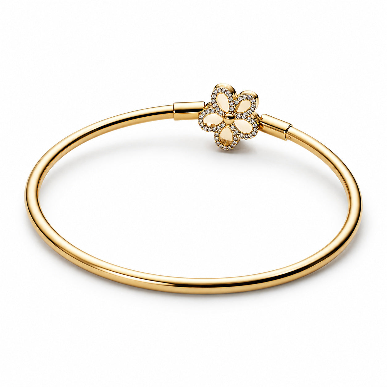 Gold Plated Pav?Flower Bangle S925 Sterling Silver