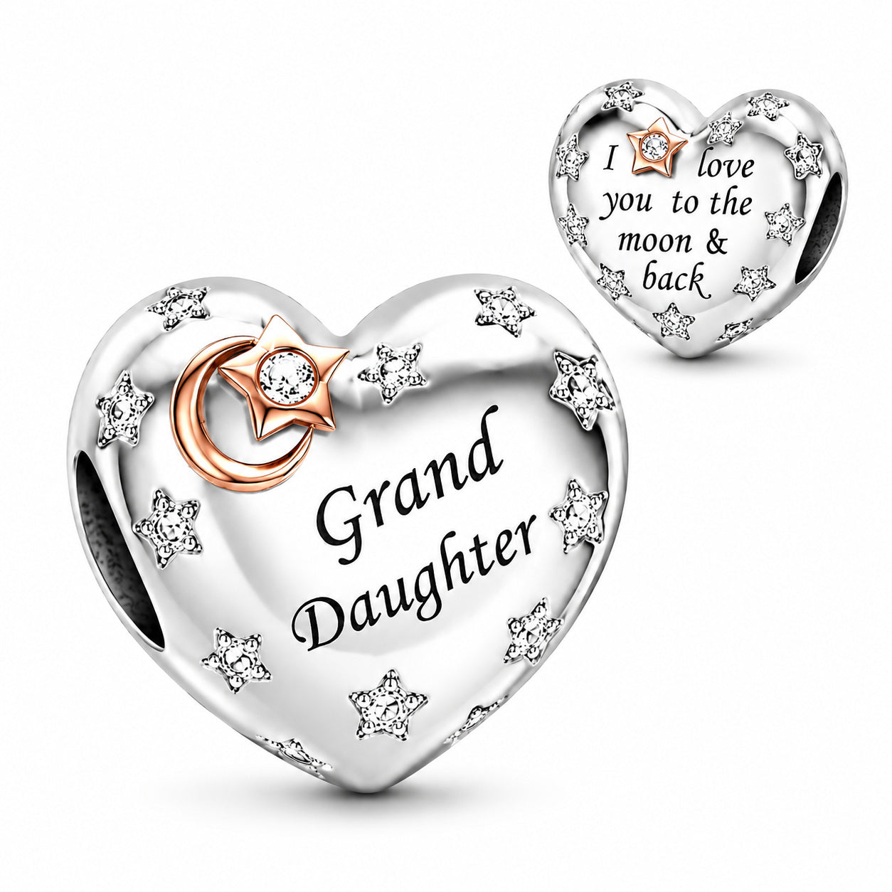 Grand Daughter Charm I Love You To The Moon & Back Charm S925 Sterling Silver