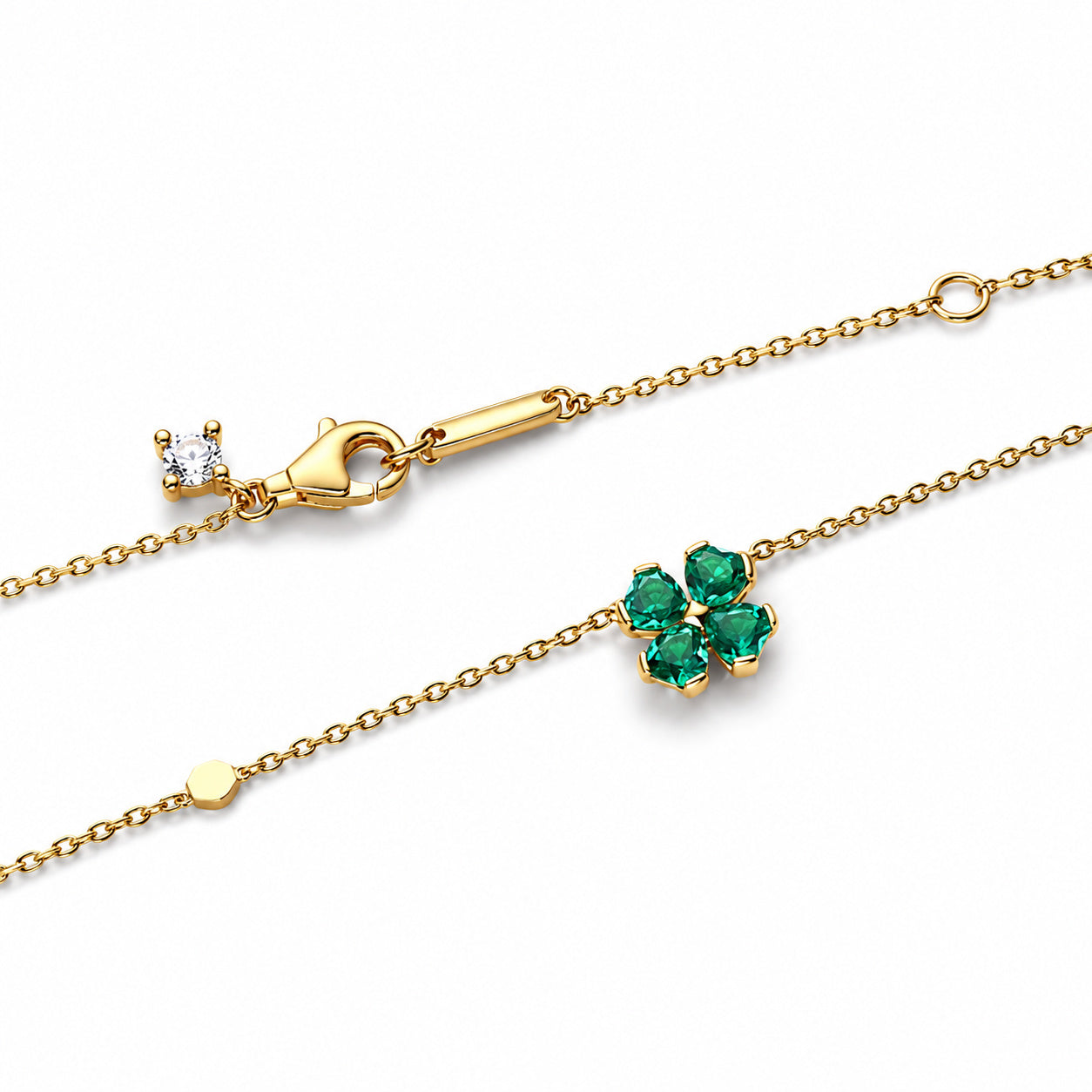 Green Lucky Clover Necklace Pendant S925 Sterling Silver