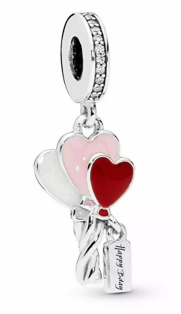 Birthday Heart Balloons Dangle Charm S925 Sterling Silver