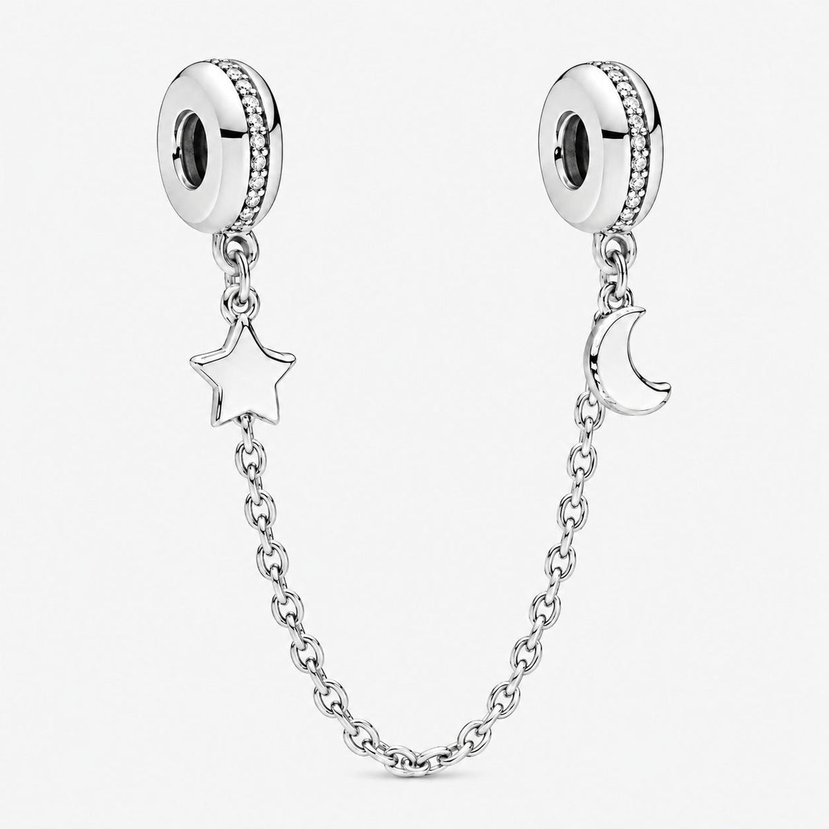 Half Moon & Star Safety Chain Charm S925 Sterling Silver