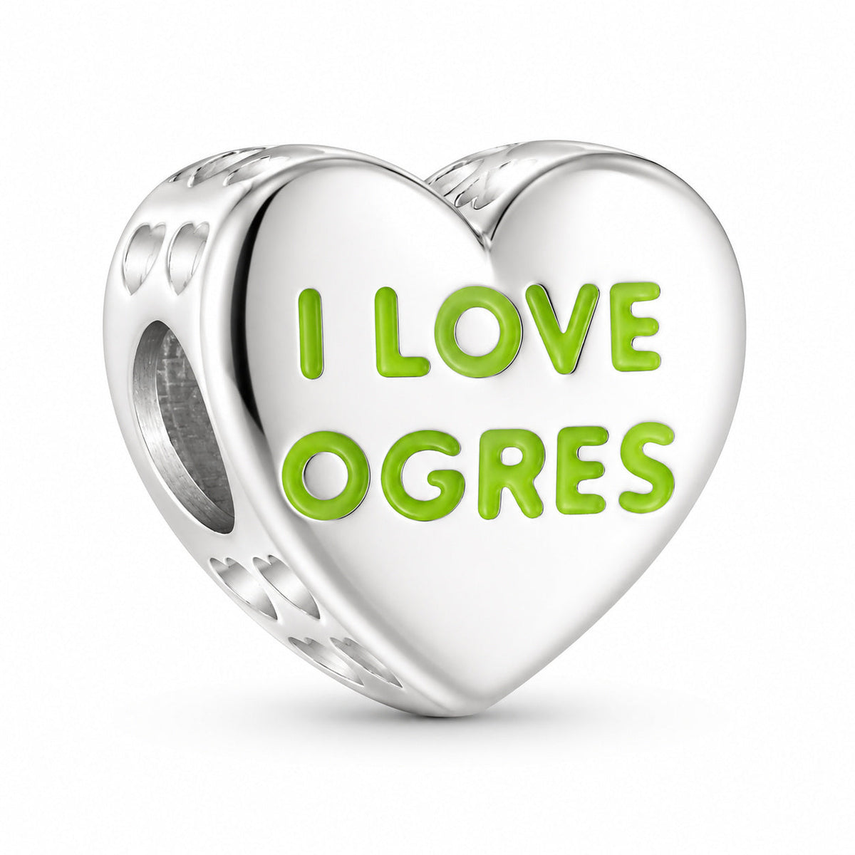 I LOVE OGRES Shrek & Fiona Love Heart Charm S925 Sterling Silver