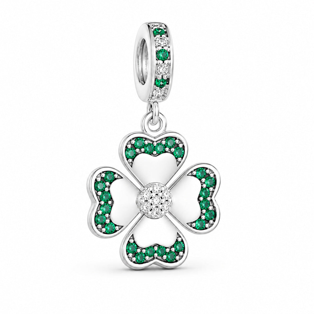 Lucky Four-leaf Clover Pendant Dangle Charm S925 Sterling Silver