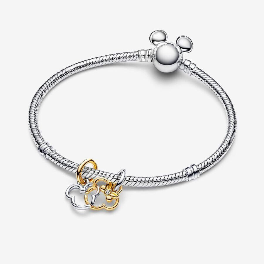 Disney Mickey Mouse & Minnie Mouse Splitable Dangle Charm S925 Sterling Silver