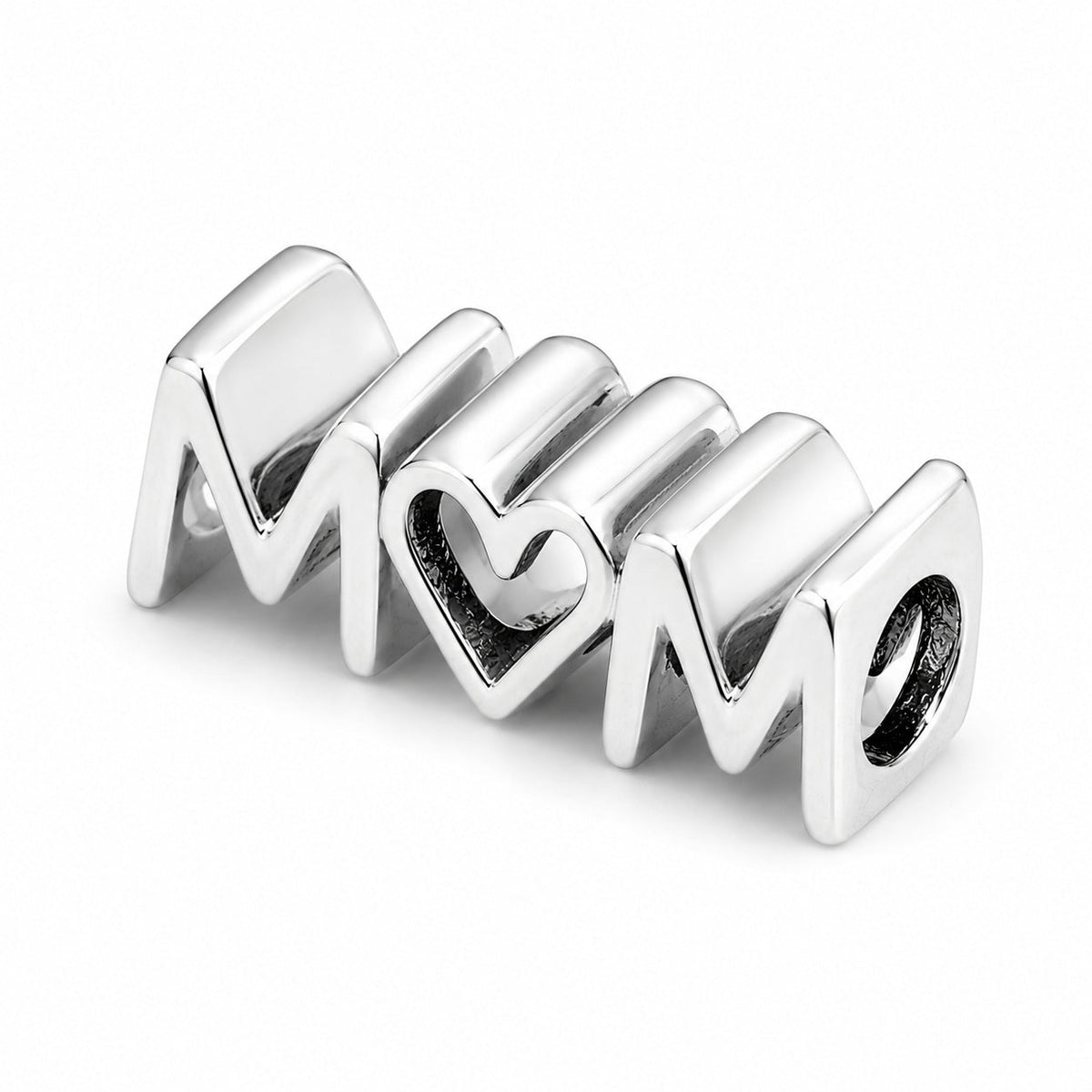 Mom Script Heart Charm S925 Sterling Silver