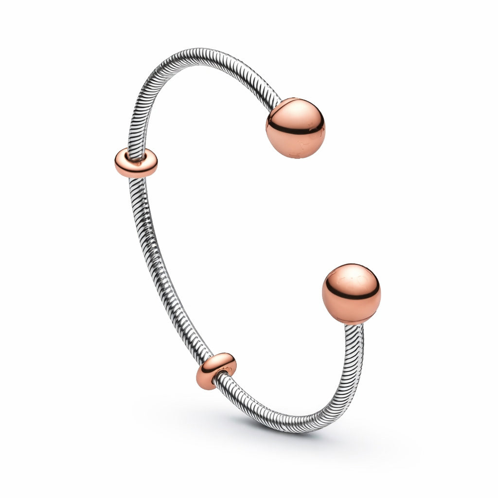 Rose Gold Plated & Silver Interchangeable End Cap Bangle S925 Sterling Silver