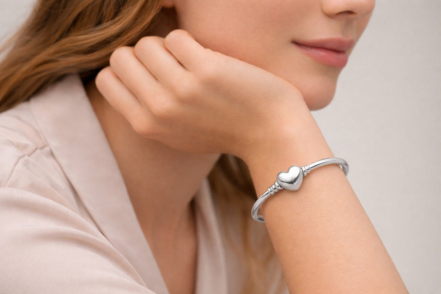 Moments Women's Sterling Silver Heart Bangle for Charms S925 Sterling Silver Hallmarked