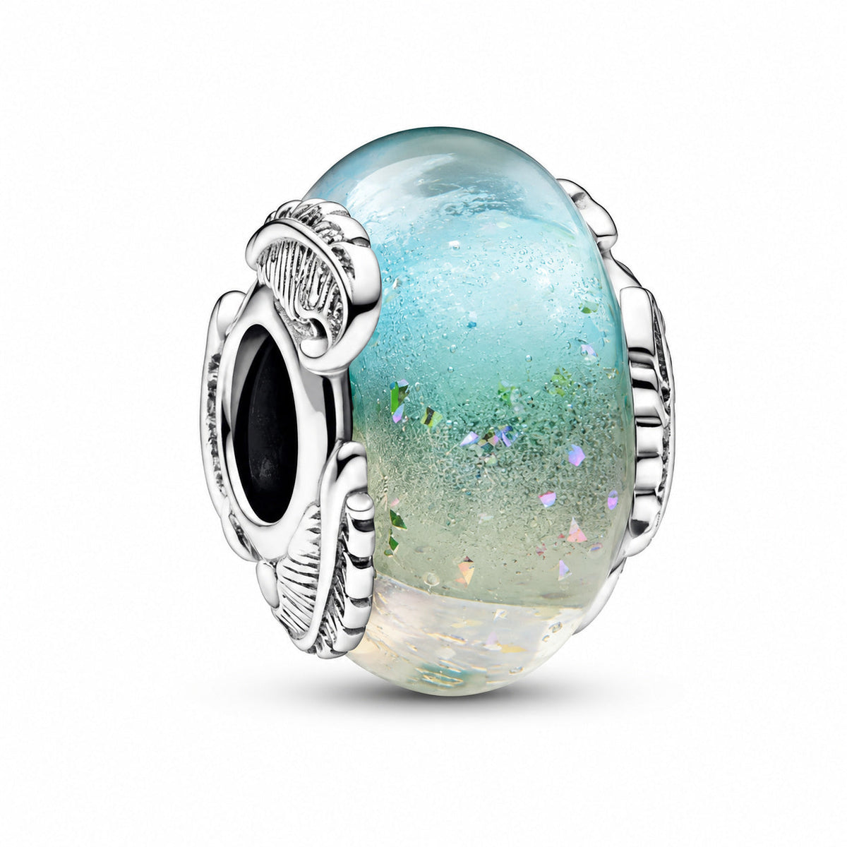 Multicolour Murano Glass & Curved Feather Charm S925 Sterling Silver