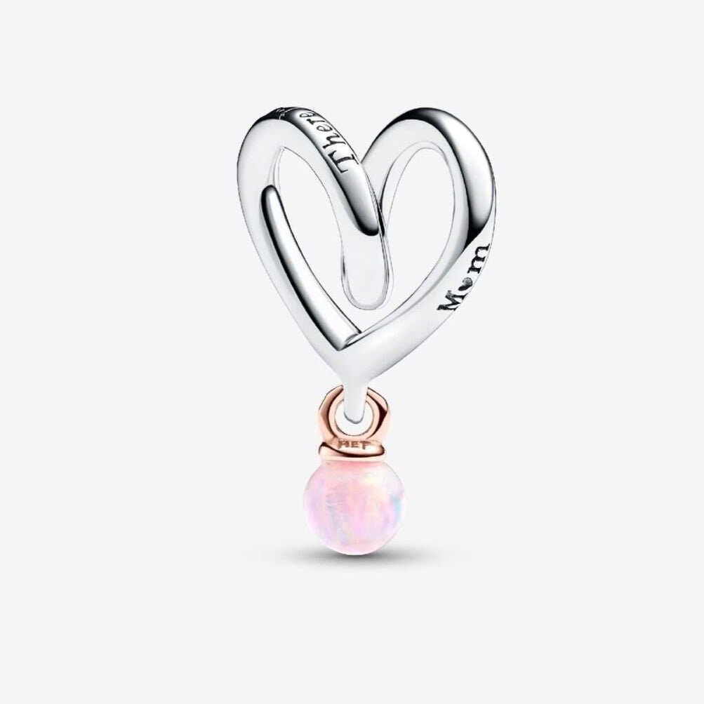 Mum Two-tone Wrapped Heart Charm S925 Sterling Silver