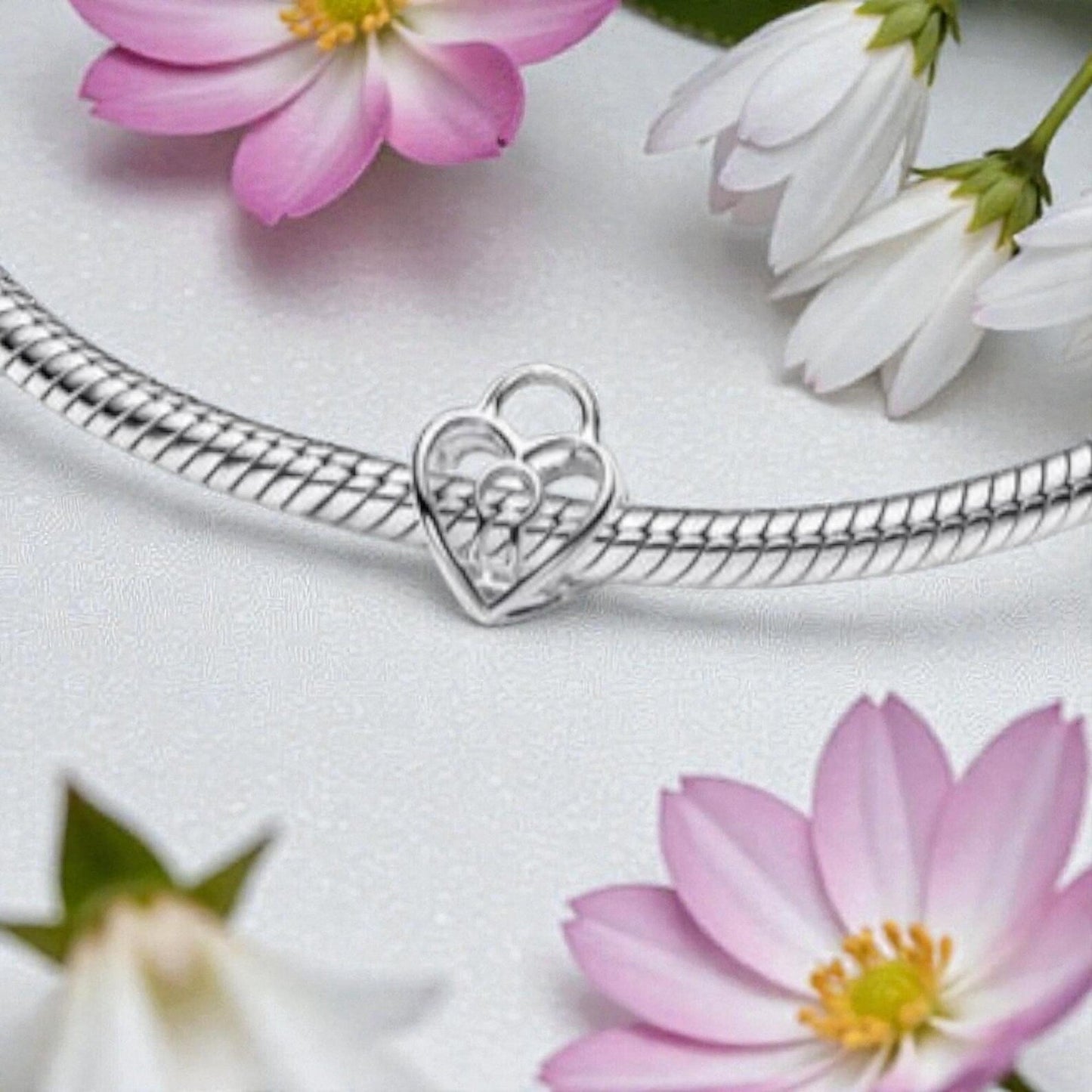 Openwork Heart Padlock Dangle Charm S925 Sterling Silver