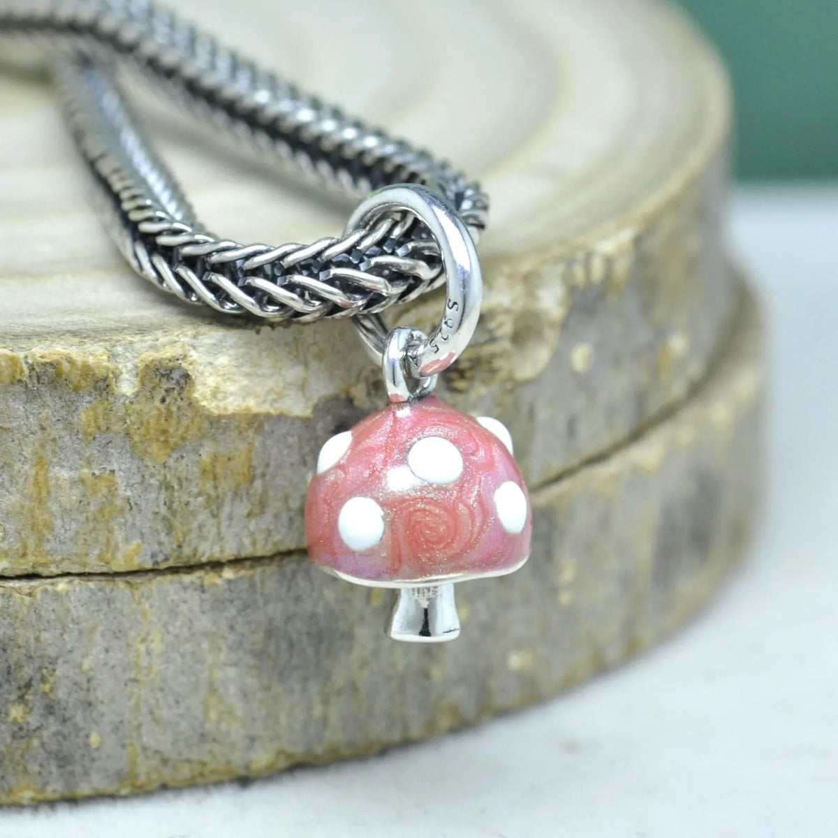 Glow-in-the-Dark Mushroom Dangle Charm S925 Sterling Silver
