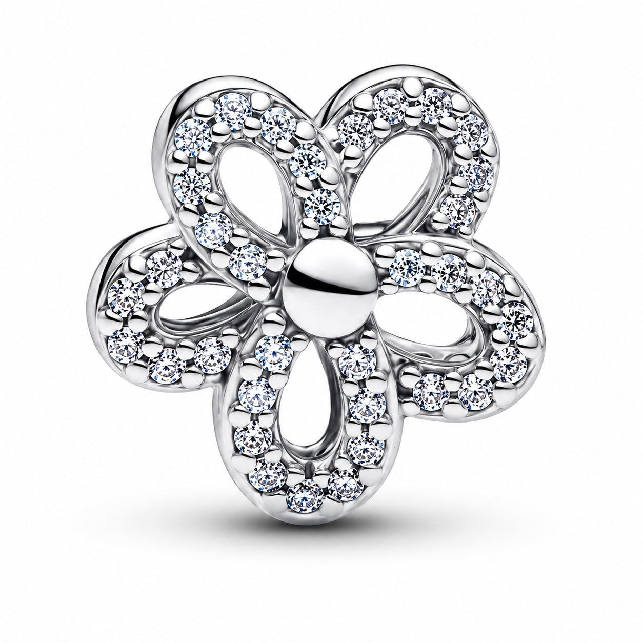 Pav?Flower Openwork Charm Charm S925 Sterling Silver