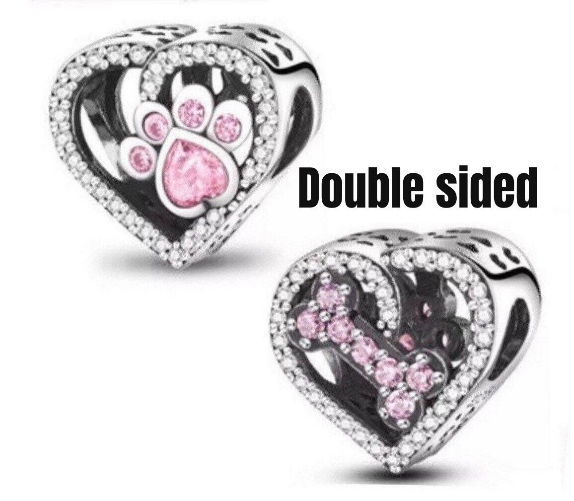 Paw And Bone Heart Charm S925 Sterling Silver