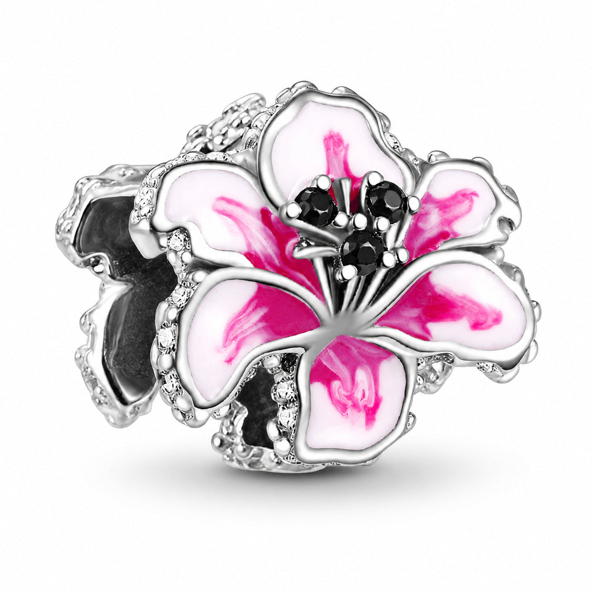 Pink Lily Bead Charm S925 Sterling Silver