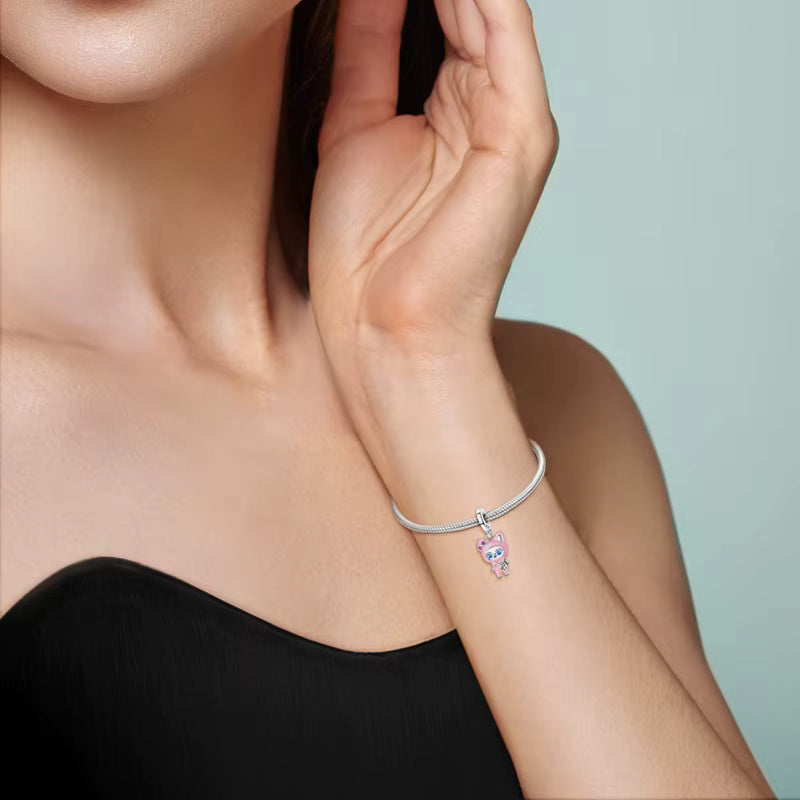 Pink Labubu Pendant Charm S925 Sterling Silver
